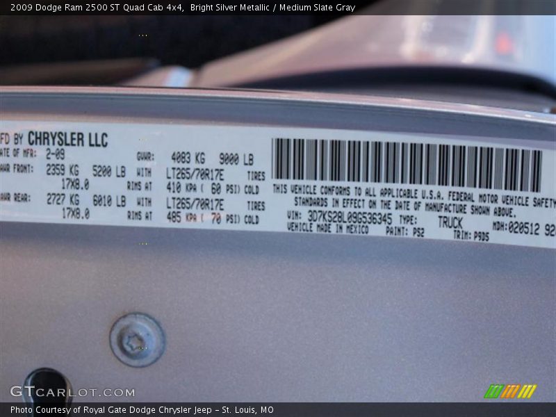 Bright Silver Metallic / Medium Slate Gray 2009 Dodge Ram 2500 ST Quad Cab 4x4
