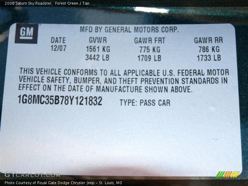 Forest Green / Tan 2008 Saturn Sky Roadster