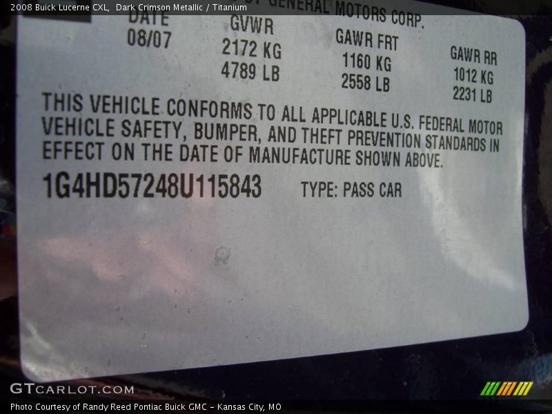 Dark Crimson Metallic / Titanium 2008 Buick Lucerne CXL