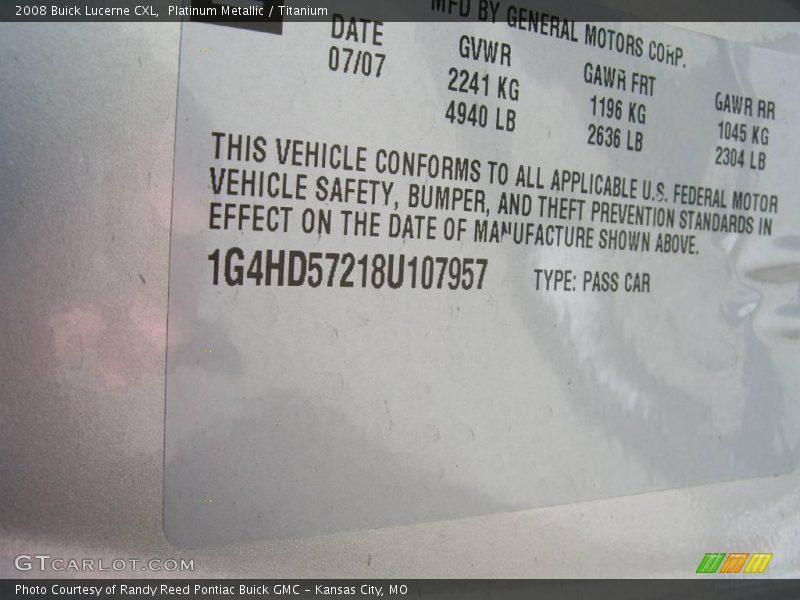 Platinum Metallic / Titanium 2008 Buick Lucerne CXL