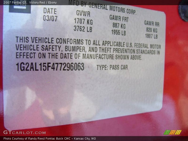Victory Red / Ebony 2007 Pontiac G5