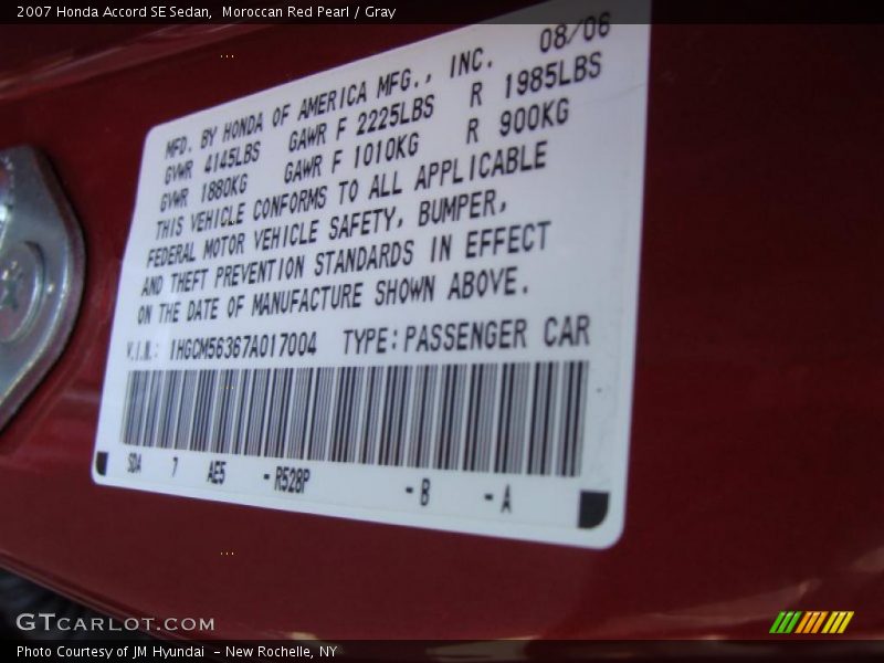 Moroccan Red Pearl / Gray 2007 Honda Accord SE Sedan