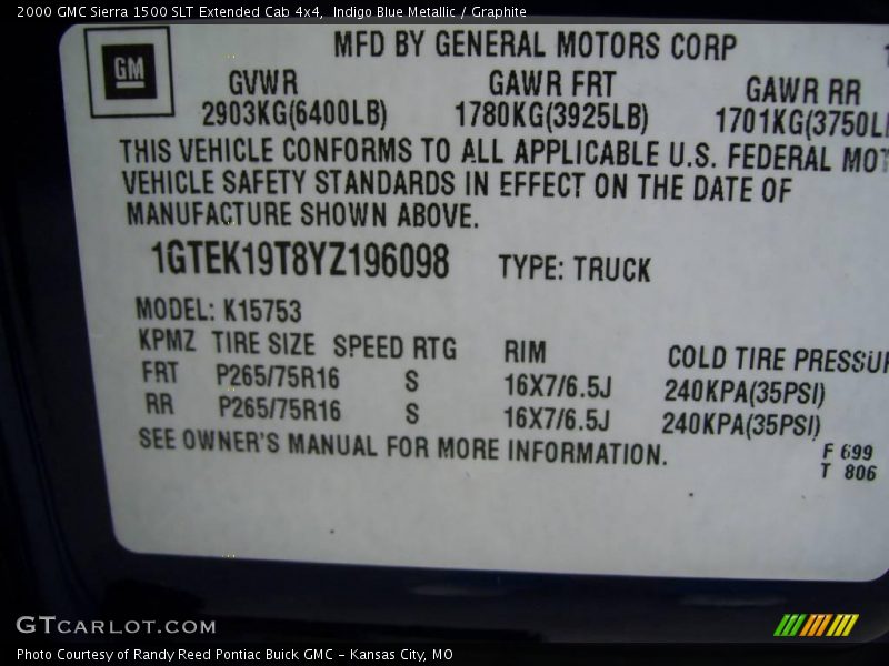Indigo Blue Metallic / Graphite 2000 GMC Sierra 1500 SLT Extended Cab 4x4