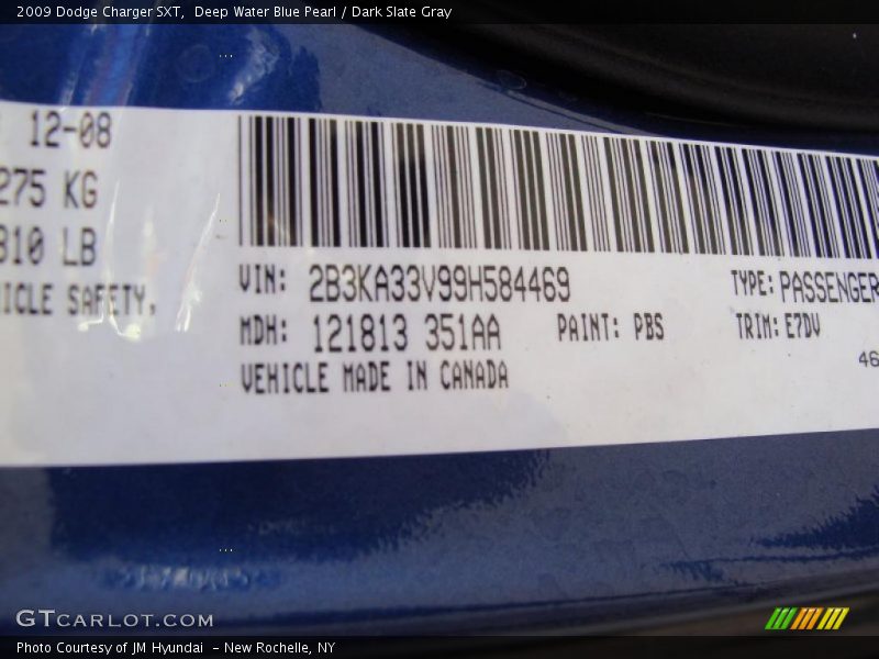 Deep Water Blue Pearl / Dark Slate Gray 2009 Dodge Charger SXT
