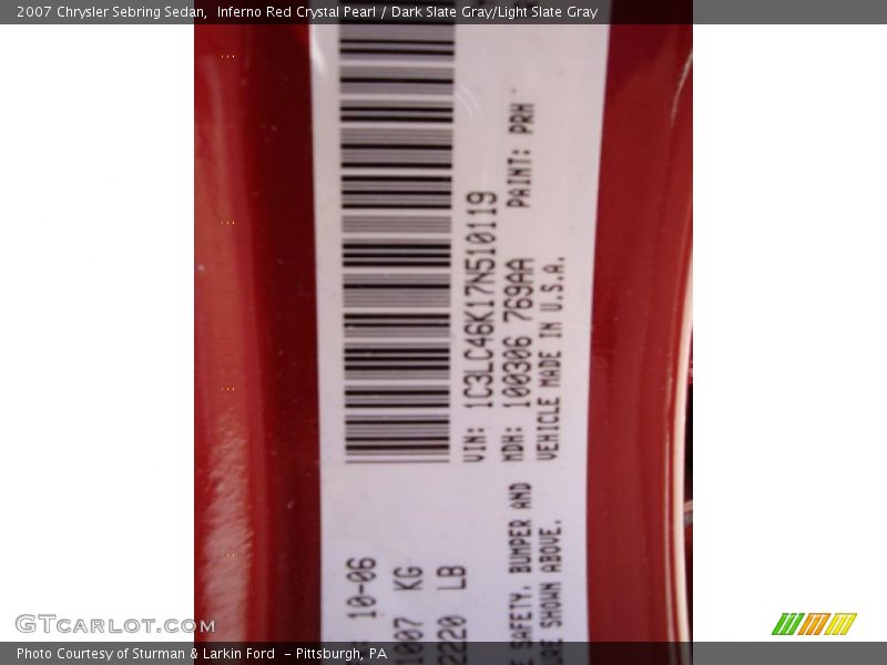 Inferno Red Crystal Pearl / Dark Slate Gray/Light Slate Gray 2007 Chrysler Sebring Sedan