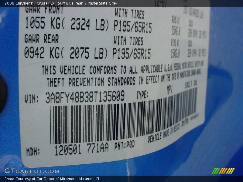 Surf Blue Pearl / Pastel Slate Gray 2008 Chrysler PT Cruiser LX
