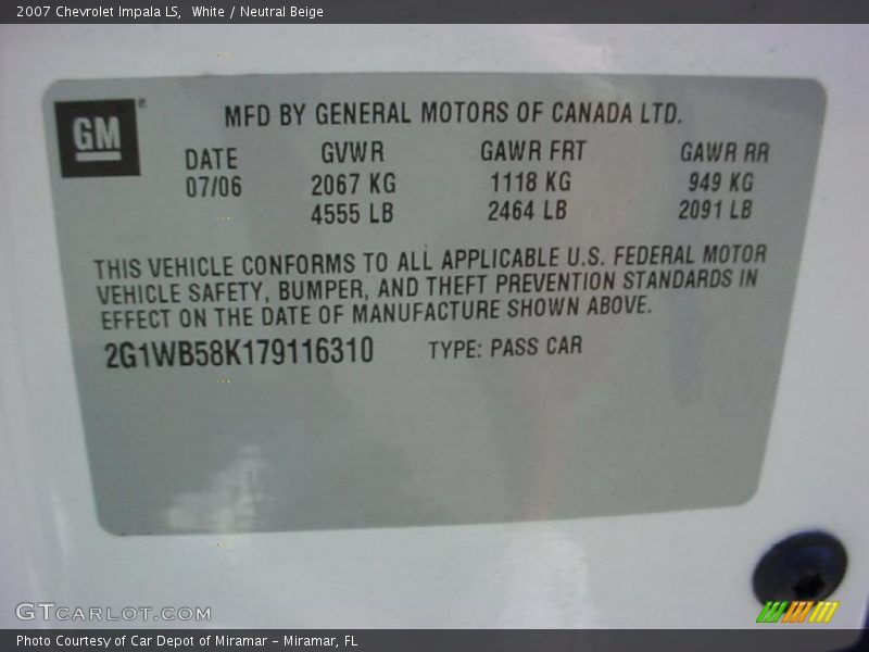 White / Neutral Beige 2007 Chevrolet Impala LS