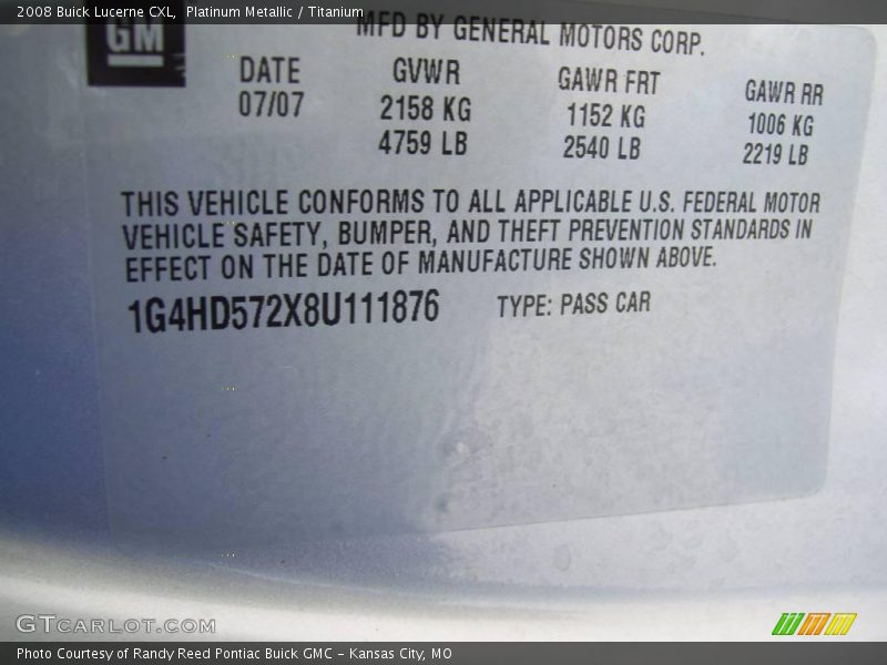 Platinum Metallic / Titanium 2008 Buick Lucerne CXL