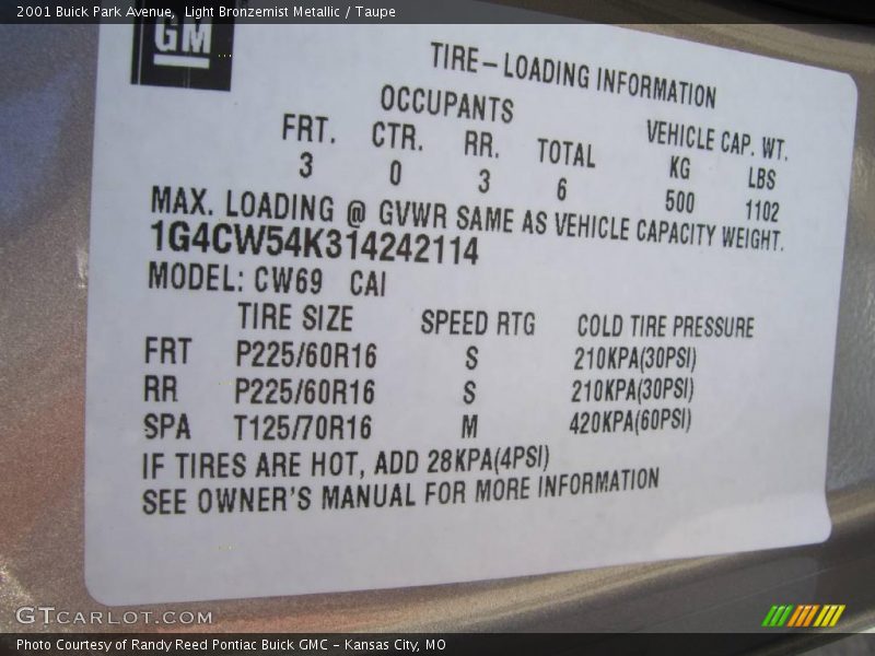 Light Bronzemist Metallic / Taupe 2001 Buick Park Avenue