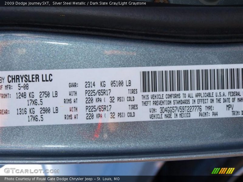 Silver Steel Metallic / Dark Slate Gray/Light Graystone 2009 Dodge Journey SXT