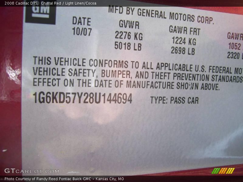 Crystal Red / Light Linen/Cocoa 2008 Cadillac DTS