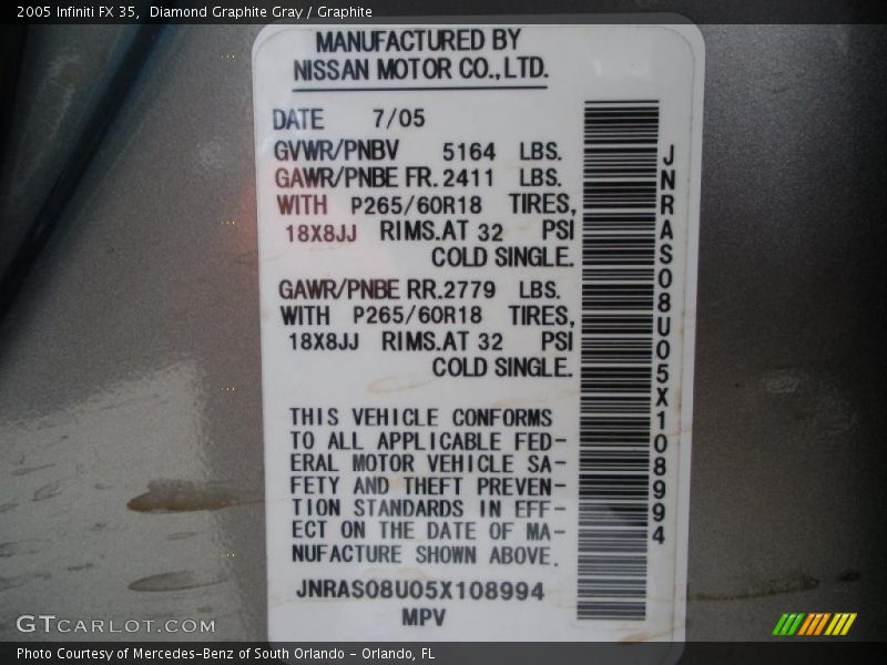 Diamond Graphite Gray / Graphite 2005 Infiniti FX 35