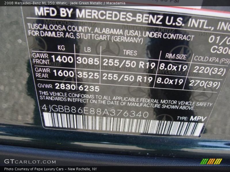 Jade Green Metallic / Macadamia 2008 Mercedes-Benz ML 350 4Matic
