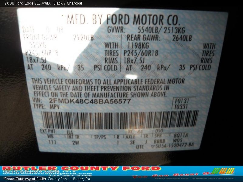 Black / Charcoal 2008 Ford Edge SEL AWD