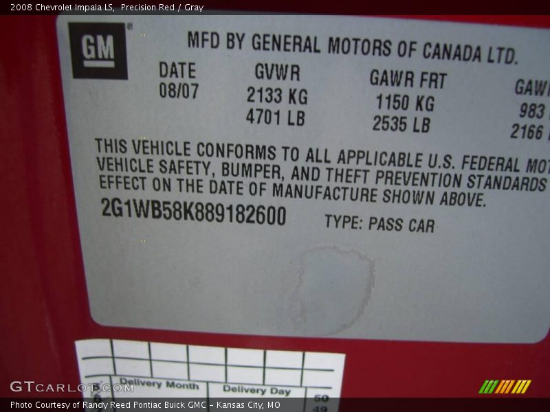 Precision Red / Gray 2008 Chevrolet Impala LS