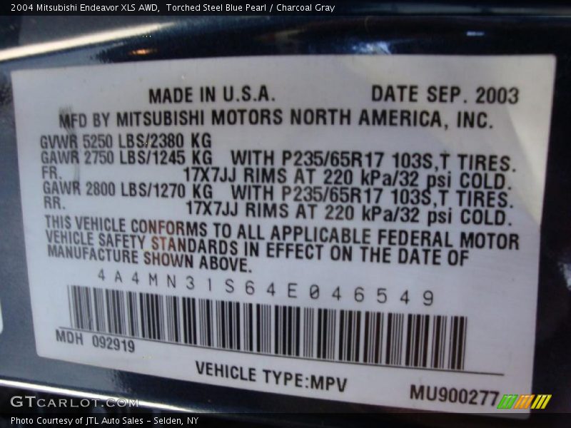 Torched Steel Blue Pearl / Charcoal Gray 2004 Mitsubishi Endeavor XLS AWD