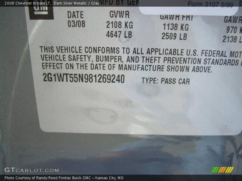 Dark Silver Metallic / Gray 2008 Chevrolet Impala LT