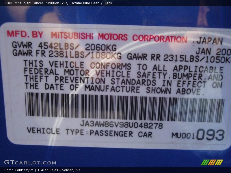 Octane Blue Pearl / Black 2008 Mitsubishi Lancer Evolution GSR