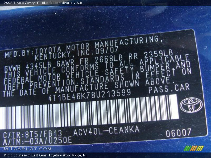 Blue Ribbon Metallic / Ash 2008 Toyota Camry LE