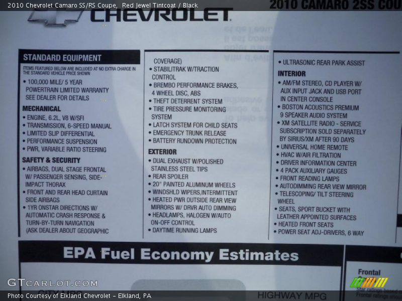 Red Jewel Tintcoat / Black 2010 Chevrolet Camaro SS/RS Coupe