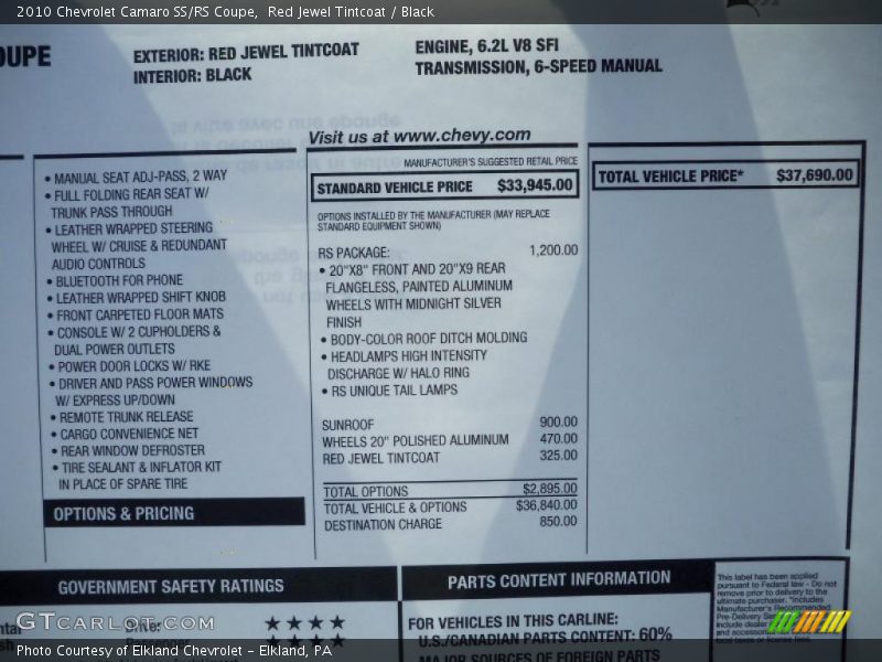 Red Jewel Tintcoat / Black 2010 Chevrolet Camaro SS/RS Coupe