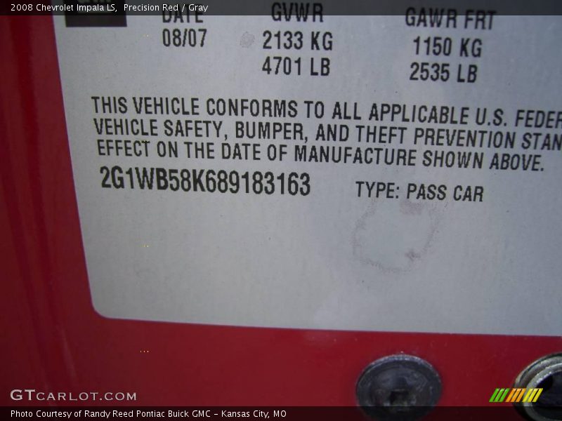 Precision Red / Gray 2008 Chevrolet Impala LS