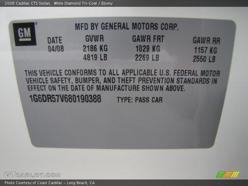 White Diamond Tri-Coat / Ebony 2008 Cadillac CTS Sedan
