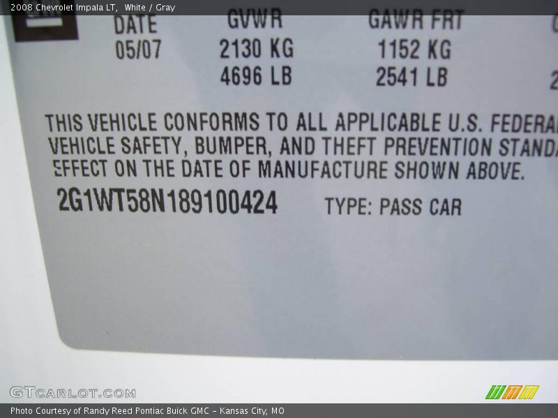 White / Gray 2008 Chevrolet Impala LT