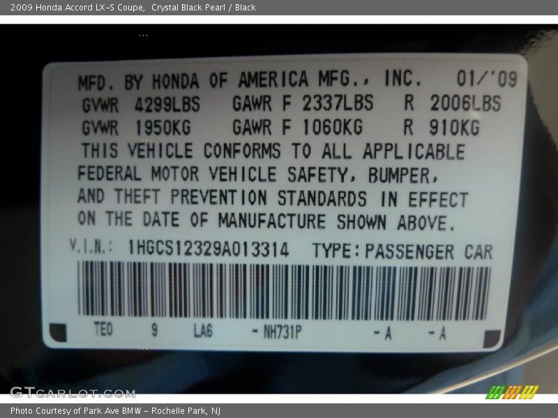 Crystal Black Pearl / Black 2009 Honda Accord LX-S Coupe