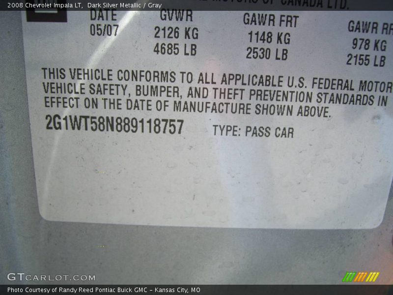 Dark Silver Metallic / Gray 2008 Chevrolet Impala LT