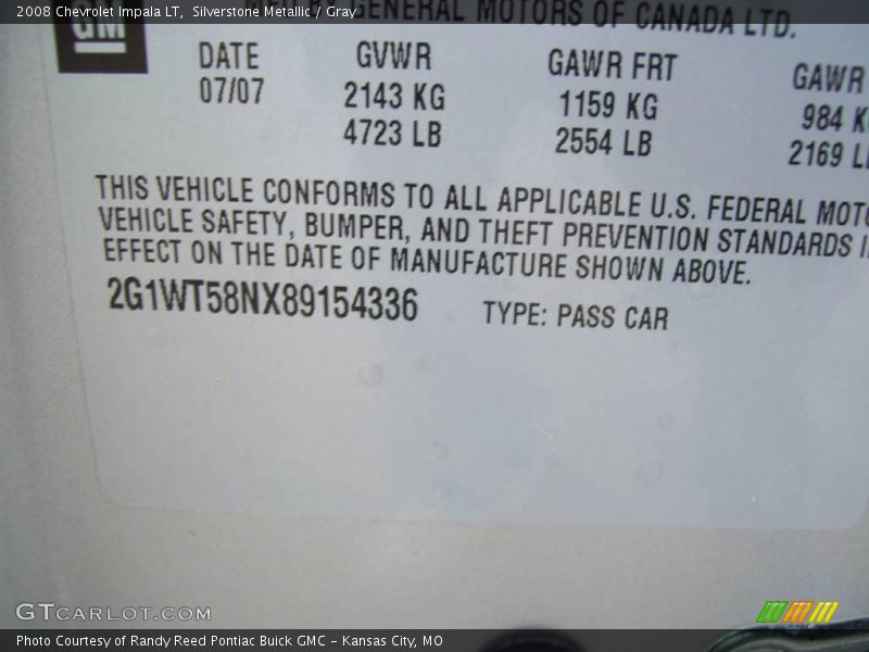 Silverstone Metallic / Gray 2008 Chevrolet Impala LT