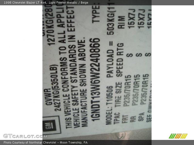 Light Pewter Metallic / Beige 1998 Chevrolet Blazer LT 4x4