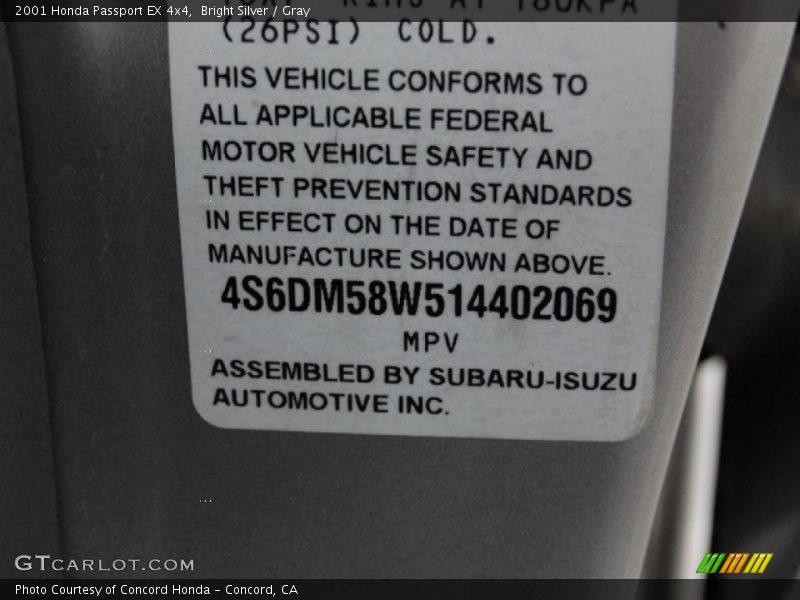 Bright Silver / Gray 2001 Honda Passport EX 4x4