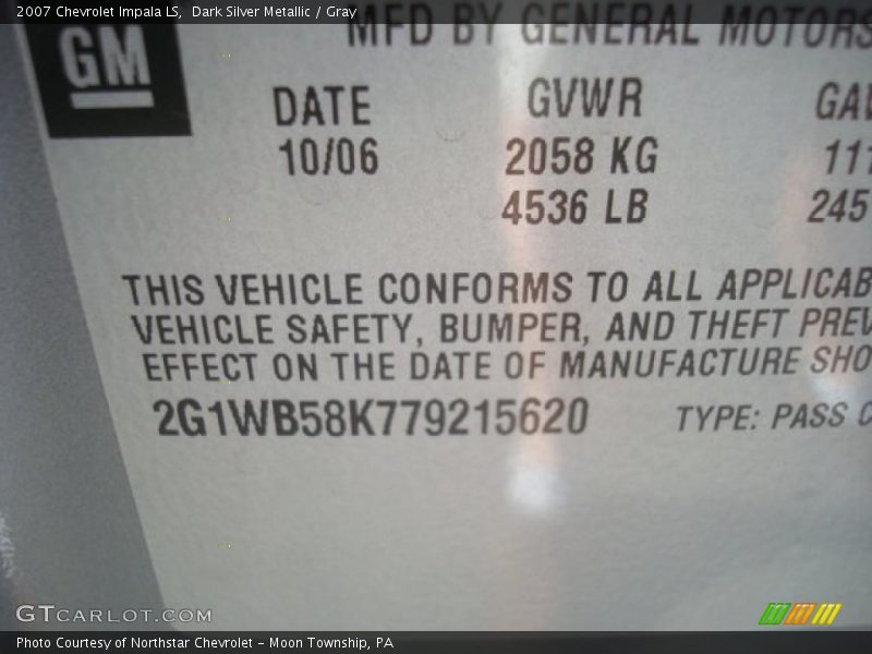 Dark Silver Metallic / Gray 2007 Chevrolet Impala LS