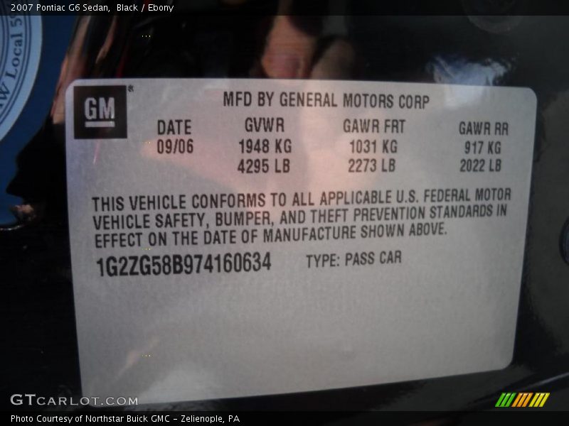 Black / Ebony 2007 Pontiac G6 Sedan