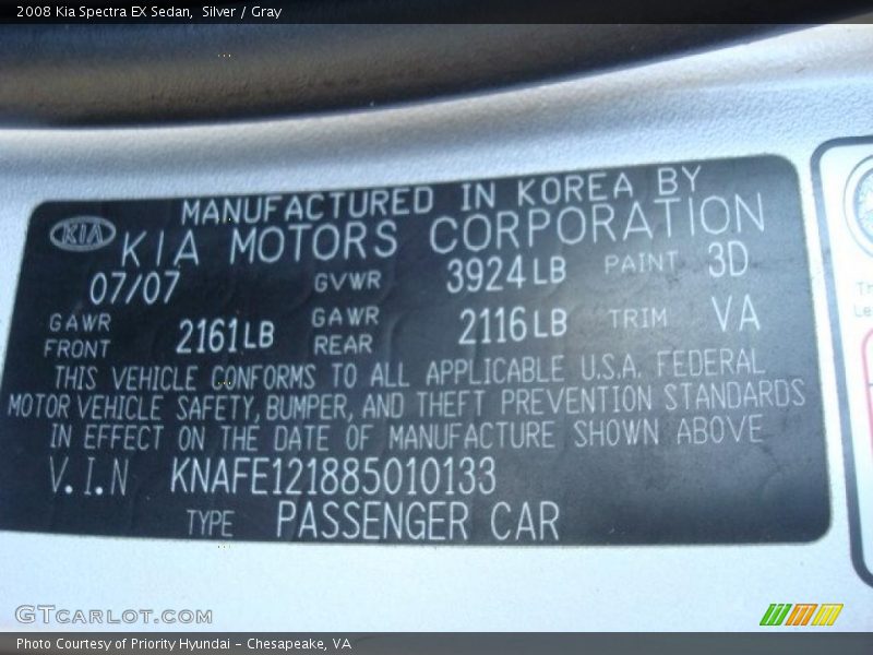 Silver / Gray 2008 Kia Spectra EX Sedan
