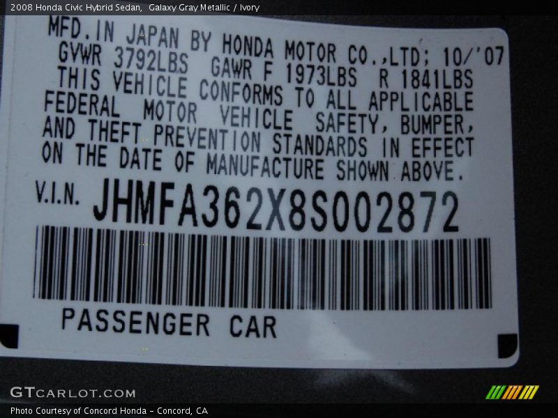 Galaxy Gray Metallic / Ivory 2008 Honda Civic Hybrid Sedan