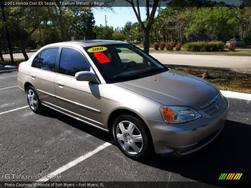 Titanium Metallic / Beige 2001 Honda Civic EX Sedan