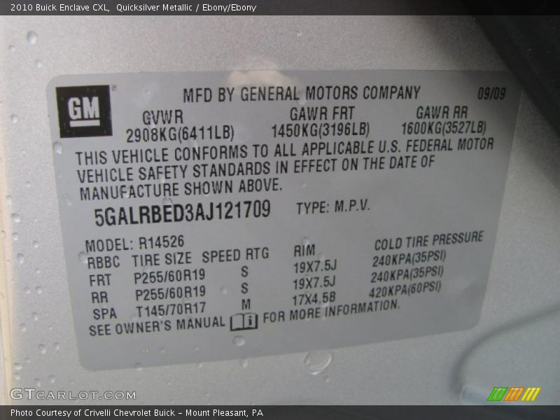 Quicksilver Metallic / Ebony/Ebony 2010 Buick Enclave CXL