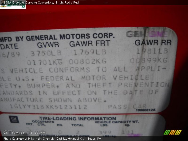 Bright Red / Red 1989 Chevrolet Corvette Convertible