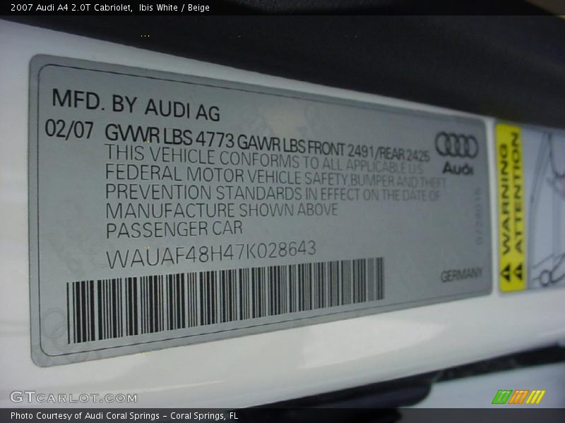 Ibis White / Beige 2007 Audi A4 2.0T Cabriolet