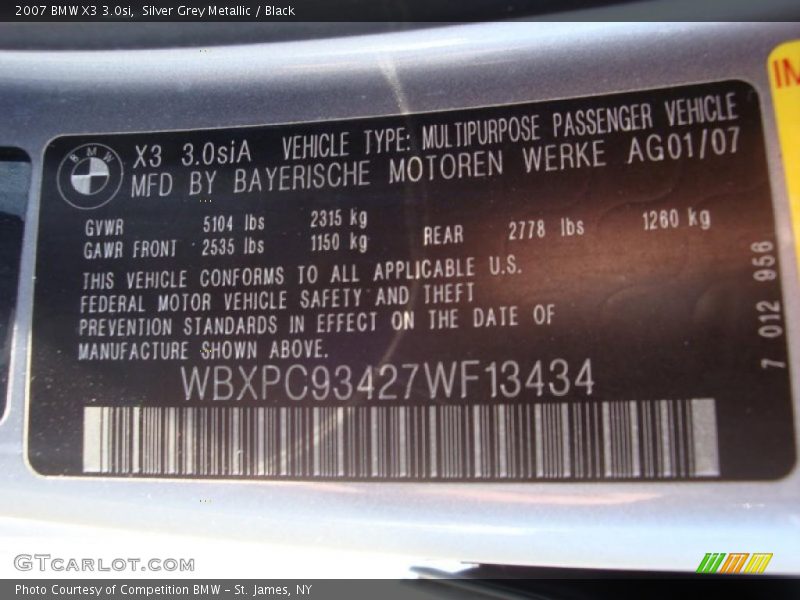 Silver Grey Metallic / Black 2007 BMW X3 3.0si