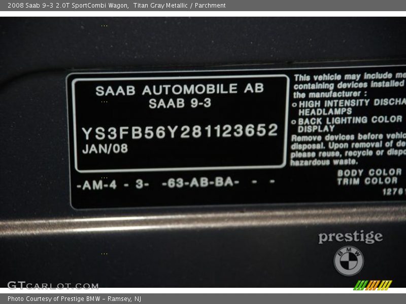 Titan Gray Metallic / Parchment 2008 Saab 9-3 2.0T SportCombi Wagon