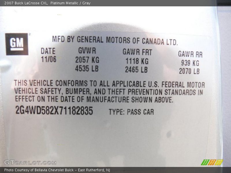 Platinum Metallic / Gray 2007 Buick LaCrosse CXL