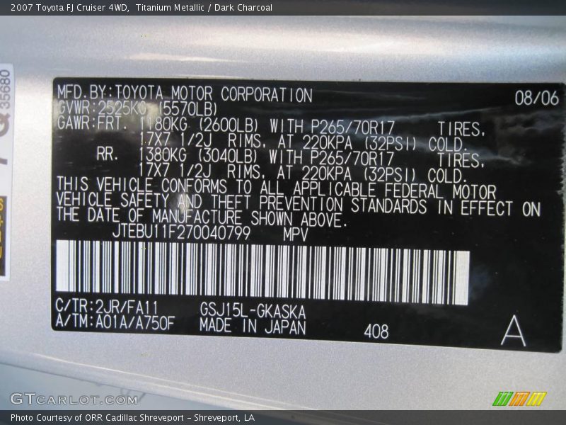Titanium Metallic / Dark Charcoal 2007 Toyota FJ Cruiser 4WD