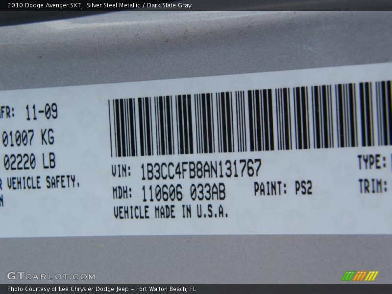 Silver Steel Metallic / Dark Slate Gray 2010 Dodge Avenger SXT