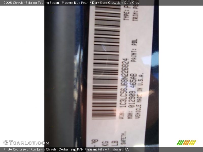 Modern Blue Pearl / Dark Slate Gray/Light Slate Gray 2008 Chrysler Sebring Touring Sedan