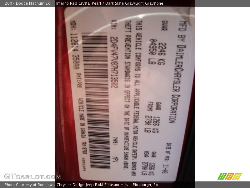 Inferno Red Crystal Pearl / Dark Slate Gray/Light Graystone 2007 Dodge Magnum SXT