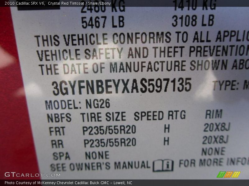 Crystal Red Tintcoat / Shale/Ebony 2010 Cadillac SRX V6