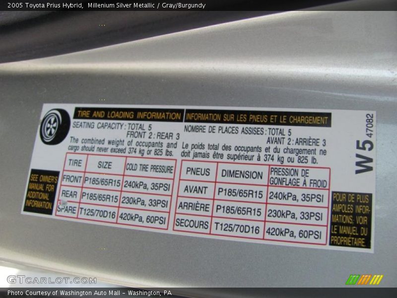 Millenium Silver Metallic / Gray/Burgundy 2005 Toyota Prius Hybrid